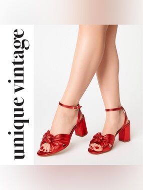 Unique Vintage Ruby Red Slingback Bow Retro Heels, Size 7, New in Box!